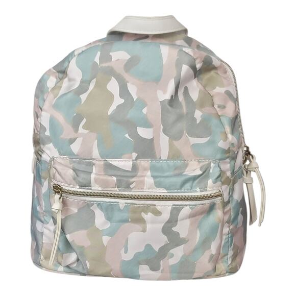 Pastel Camouflage Mini Backpack with White Faux Leather Straps - Picture 2 of 9